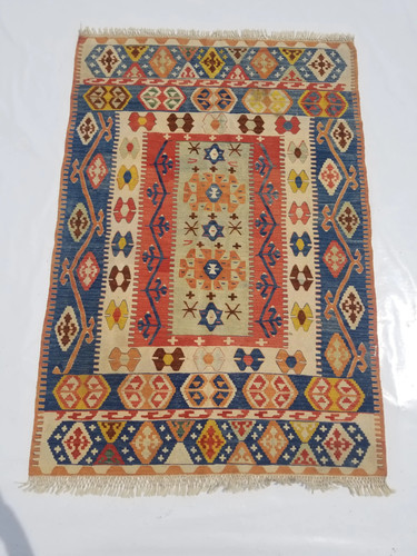 Vintage Traditional Handmade Turkish Wool Multi Kilim Rug 5.7x4.0ft