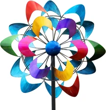 20" Dia Large Wind Spinners, Metal Kinetic Windmill Yard Art, Dual-Sided Colorfu