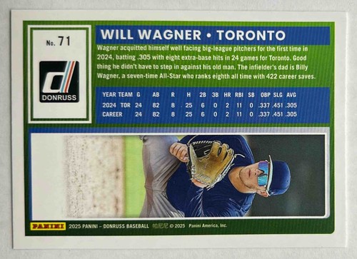 2025 Panini Baseball Donruss Will Wagner #71 Rated Rookie Toronto Blue Jays - Picture 2 of 2