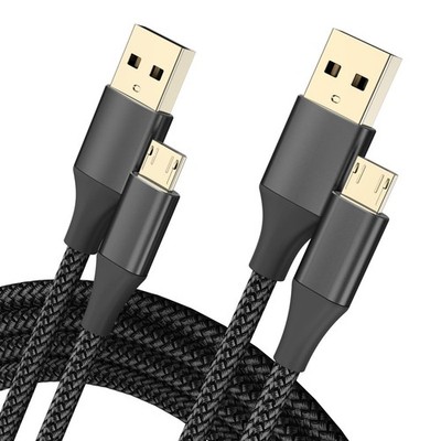 Micro USB Kabel, 2er Pack 2m Android Ladekabel lang geflochten 2m+2m, schwarz 