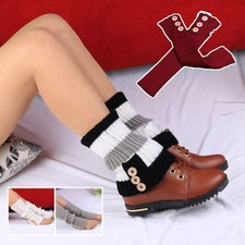Women Leg Warmers Crochet Knit Buttons Knee High Solid Winter Boot Sock Long  