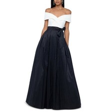 XSCAPE White/Black Off-The-Shoulder Colorblocked High Slit Gown Size 14W NWT