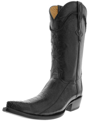 Mens Cowboy Western Black Boots Ostrich Leg Skin 3X Toe Botas Hombre Size 6, 6.5