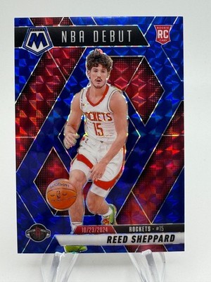 2024-25 Mosaic REED SHEPPARD NBA Debut Blue Prizm Rookie /199 #252 Rockets