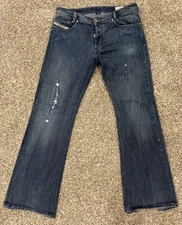 Diesel Koffha Bootcut Denim Jeans Mens 34x32 Button Fly Italy Distressed