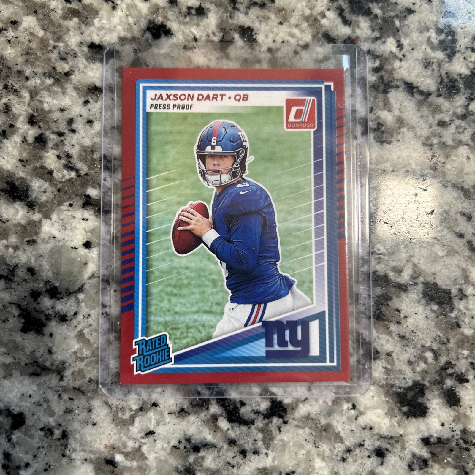 2025 Panini Donruss - Rated Rookie Jaxson Dart #400 (RC) RED PRESS PROOF