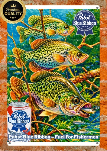 PBR Beer Crappie Fishing Metal Sign Vintage Style Wall Decor Beer Sign Read Des