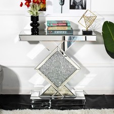 SHYFOY 31.5'' Console Table Mirrored, Silver Entryway Tables with Diamond Shaped