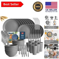 32-Piece Stackable Dinnerware Set in Deep Grey - Perfect for Outdoor Dining