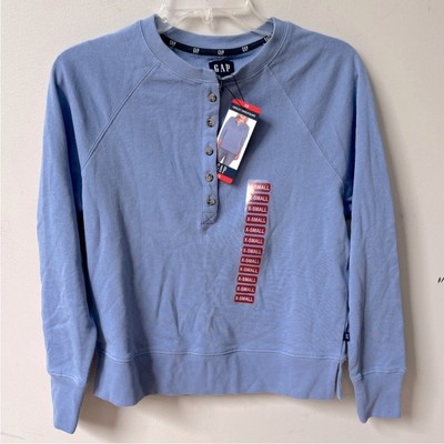 GAP Pullover Henley Crewneck Sweatshirt Womens XS Blue Relaxed Fit NWT