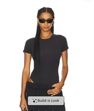 Skims Black Round Neck Short Sleeve Bodysuit S