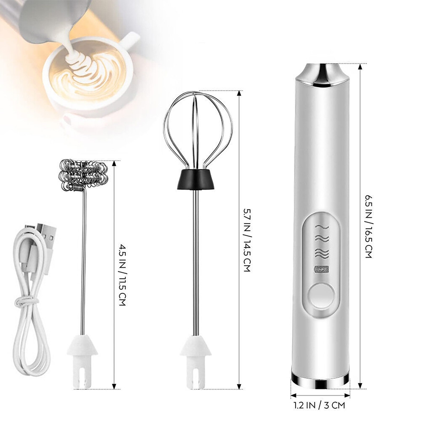 White Mini Electric Foamer Milk Frother Egg Beater Stirrer Whisk Mixer Tool qq