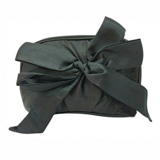 Avon Black Satin Cosmetics Bag/Makeup Bag purse with bow - zip closure