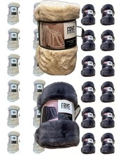 NEW FRYE Luxe Faux Fur Luxury Throw, Reversible 60" X 70" Choice Beige/Gray