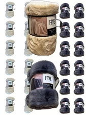 NEW FRYE Luxe Faux Fur Luxury Throw, Reversible 60" X 70" Choice Beige/Gray