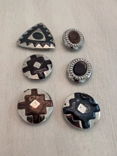 SET OF 6 SIVERTONE BUTTON COVERS. SOUTHWESTERN STYLE