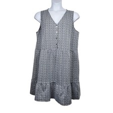 Loft Womens Sleeveless Black Textured Button Flounce Mini Dress Size XXL
