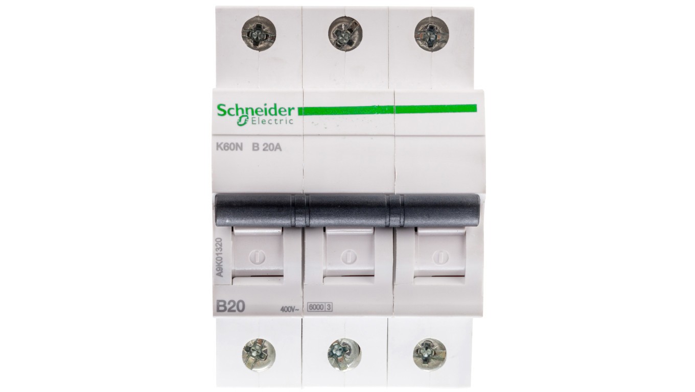 3P B 20A Overcurrent Switch 6kA AC K60N Acti9 K60 A9K01320