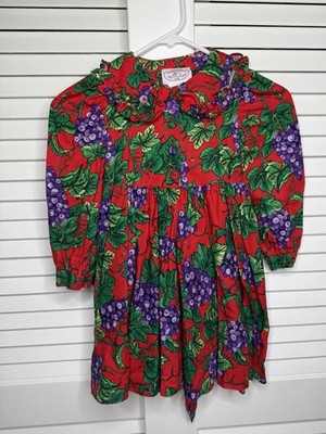  Vintage Plum Pudding Ltd. Red Purple Fruit Print Cotton Dress Size 4