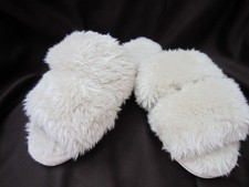 Pottery Barn NWOT Faux Shearling Fur Slippers Light Gray Cozy Luxe Size L