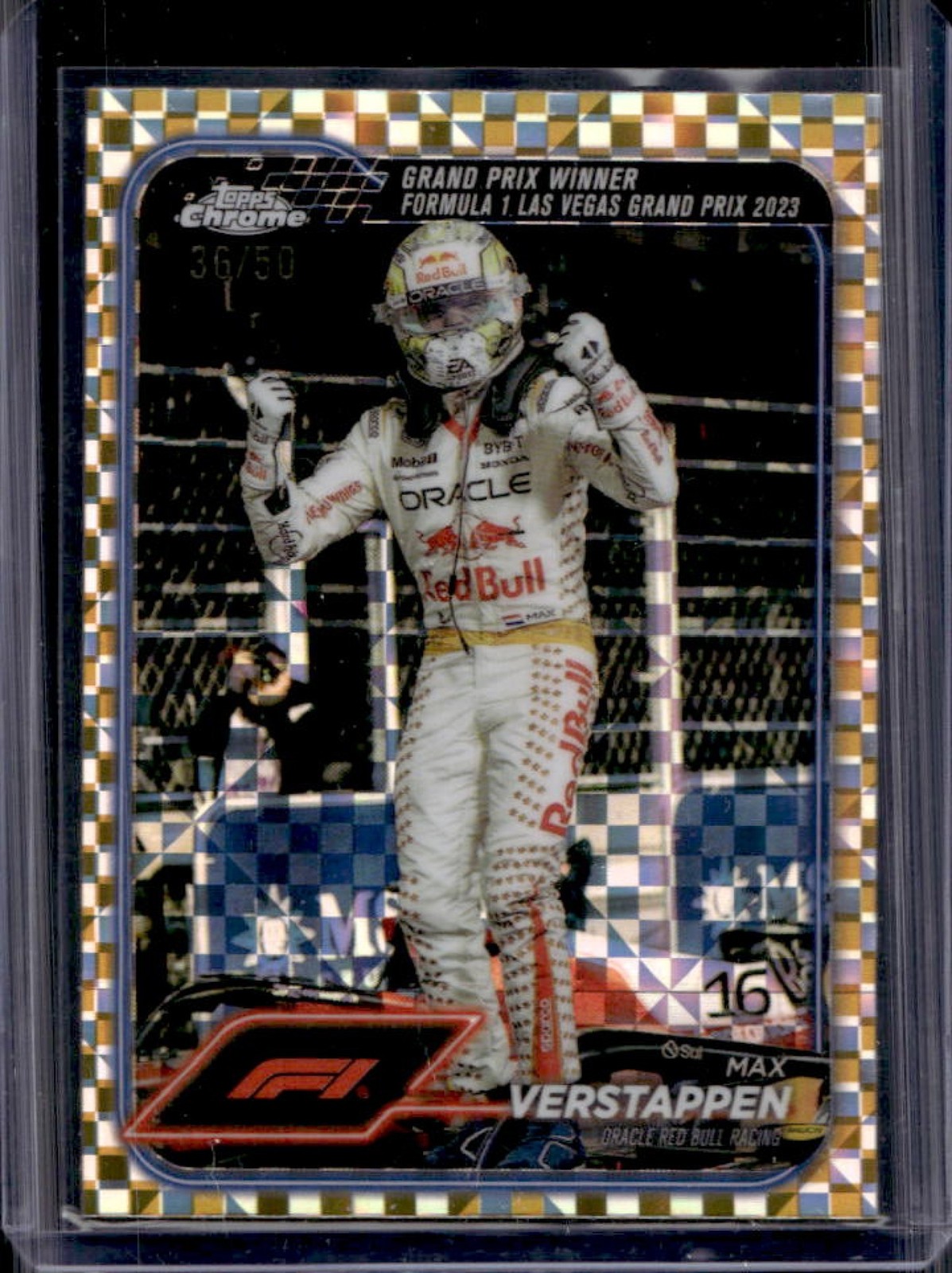2024 Topps Chrome F1 F1 Max Verstappen Checker Flag Gold Refractor #/50 view 1
