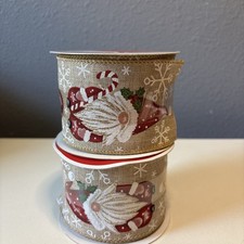 Christmas Gnomes Wired Ribbon Set Of 2. 2.5 in x 20 Ft. Celebrate It. New.