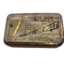VTG John Hassall Brass Copper Nails Tin Box For Repairing Screens Gutters Boats
