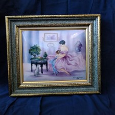 Antica stampa in rame cloisonne smaltata incorniciata Limoges Chantal De Burguet