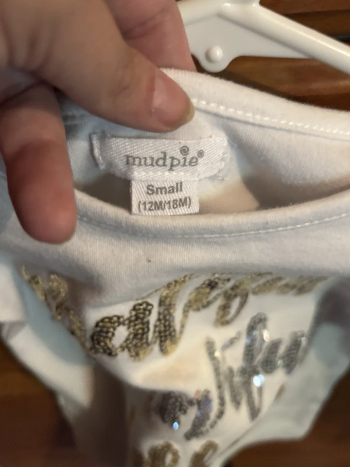 Camisa de outono Mud Pie lantejoulas Ação de Graças Grateful Thankful abençoada 12-18m branca go - Imagem 3 de 4