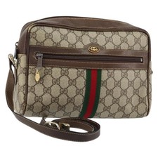 GUCCI GG Supreme Web Sherry Line Shoulder Bag PVC Beige Gold 010 378 Auth 148373
