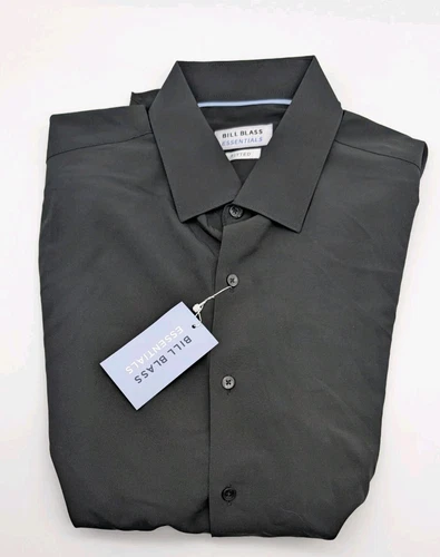 Bill Blass Essentials Men's Black Dress Shirt Slim Fit Wrinkle Free NWT Large