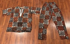 VINTAGE Traditional DASHIKI African Print Mens L Top Pants BAtik Wedding Outfit