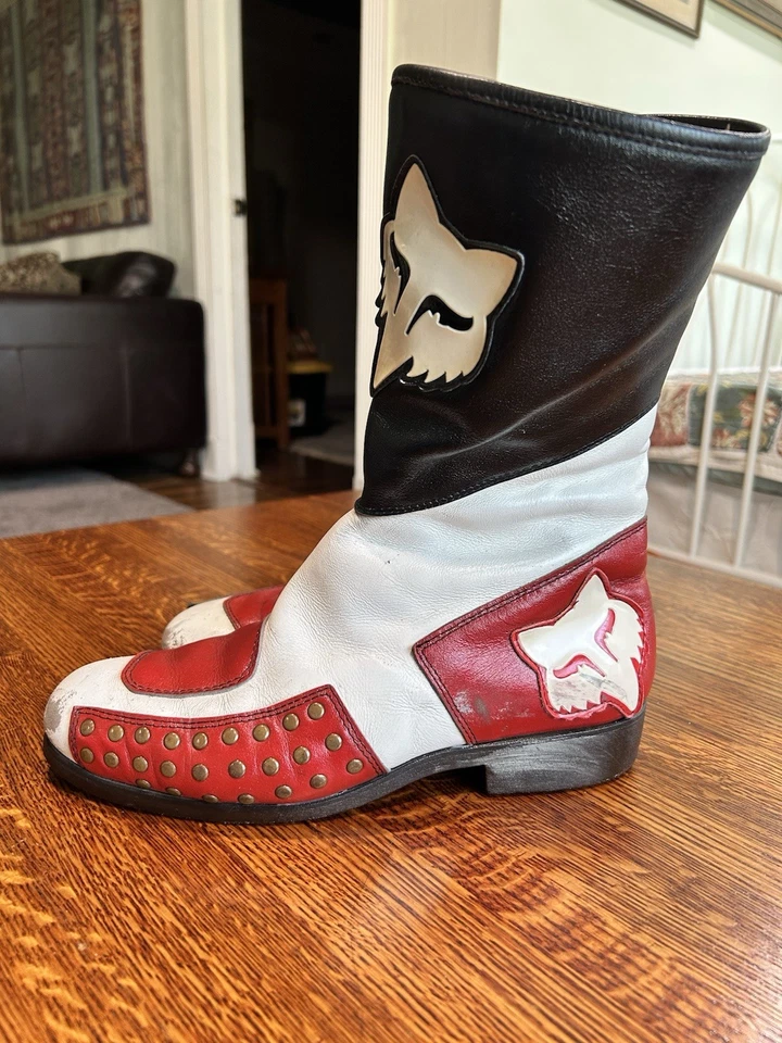 BOTAS DE MOTOCROSS VINTAGE RETRÔ ALPINE STARS FOX RACING ITÁLIA TAMANHO 9 Vermelho Branco - Imagem 3 de 4