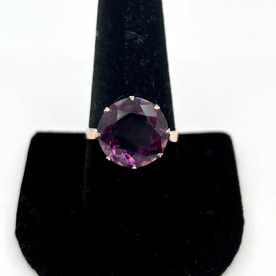 10k Rose Gold Big Round Simulated Amethyst Cocktail Ring Sz 9.5 (2301583-14) - Image 2 of 4