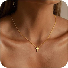 Cross Necklace for Women Girls - Dainty 14K-Gold-Plated Cross Choker Pendant Nec