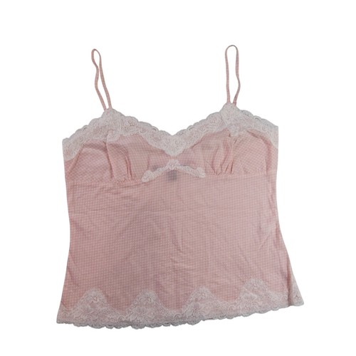 Y2K Vintage Express Design Studio Cami Large Pink White Lace Trim 100% Cotton