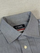 Chaps Men's Dress Shirt M Blue White Preppy Essentials Microcheck Wrinkle Free