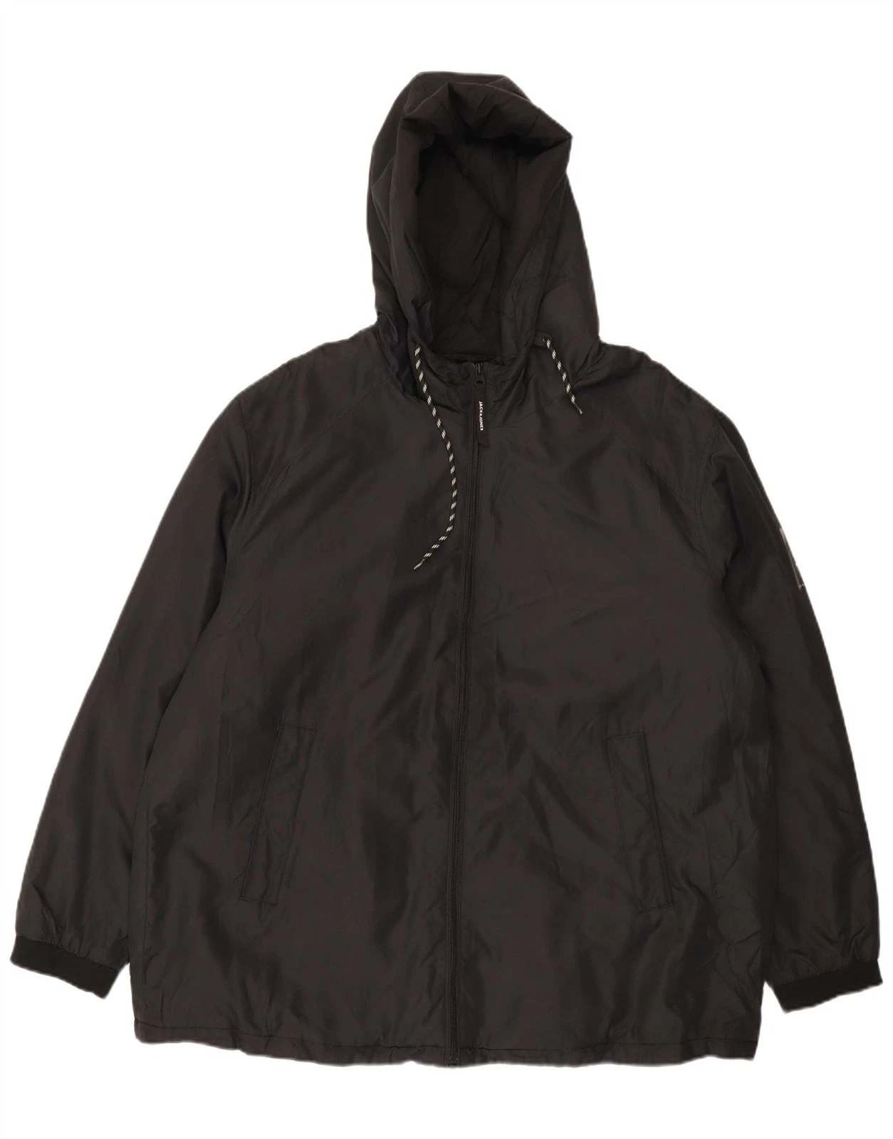 Jack & Jones Mens Hooded Windbreaker Jacket UK 42 XL Black Polyester DG01