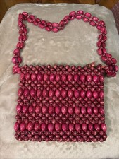 Vintage Pink And Red Wooden Beaded Handbag Made In Japan