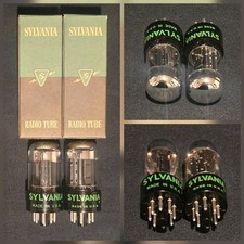 SYLVANIA 6SN7 GTB TUBE CHROME TOPPED FOIL BLACK V PLATES MATCHED SET