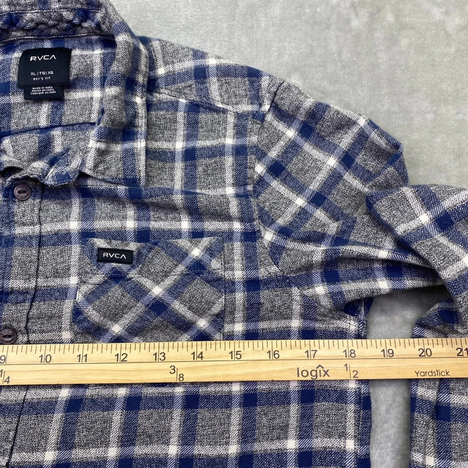 Camisa de franela a cuadros manga larga con botones informal talla XL occidental RVCA para niños Foto 3 de 4