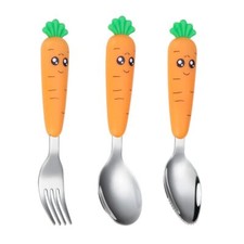 3 PCS Baby Travel Cutlery Set Carrot Toddler Spoon Fork Stainless Steel