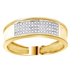 10K Yellow Gold Genuine Diamond 4 Row Men's Pave Wedding Band Ring 1/4 CT 12MM