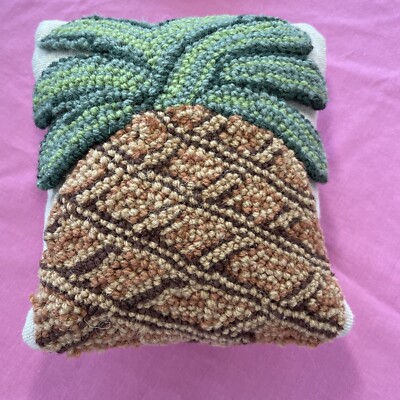 Pineapple Mini Hooked Wool Decor Throw Pillow By Mud Pie Textured