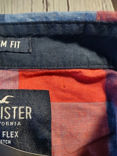 NWT men's HOLLISTER red/blue plaid button front casual shirt - size XXL - Picture 9 of 10