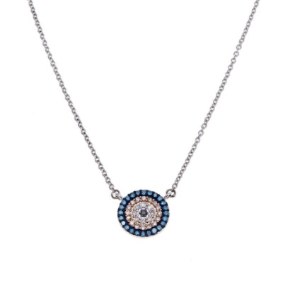 Rarities Womens Sterling Silver Pave Multi-Diamond Evil Eye Circle Necklace 18''