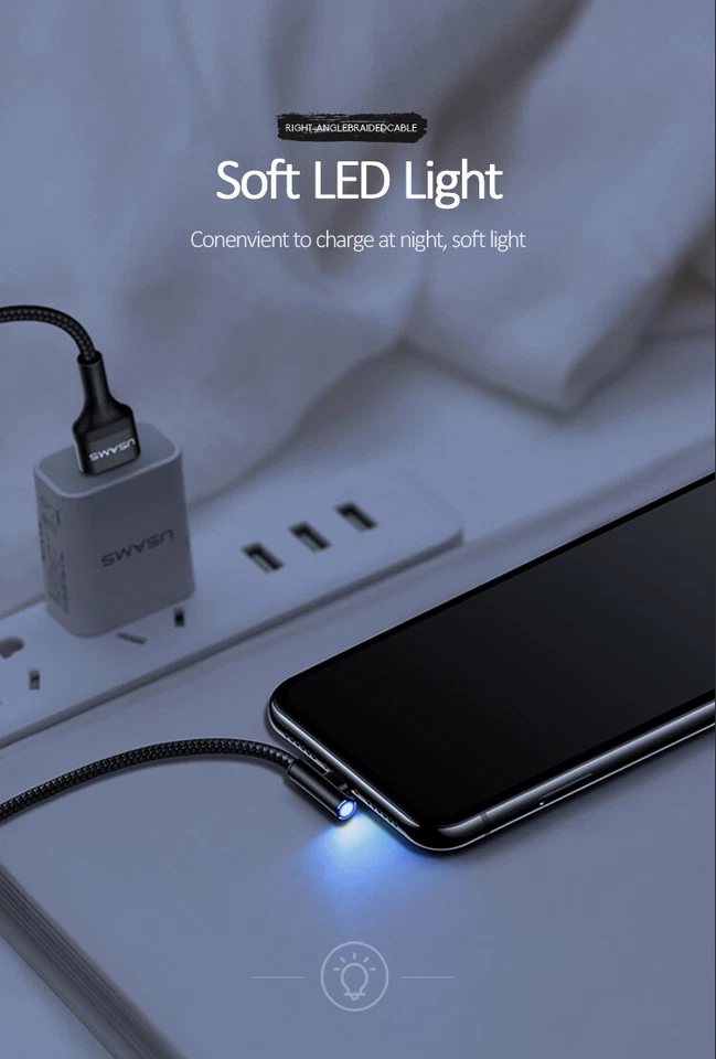 90 degree LED Gaming cable Data USB Charge Sync For iPhone 11 Pro/11/XS/X/8/7/6 - Image 2 of 4