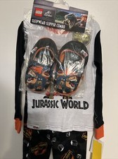 LEGO Jurassic World Boys Glow in Dark Pajama Set w/Slippers - NEW 