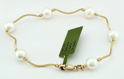 GENUINE WHITE PEARL BRACELET 14k GOLD - New With Tag - MADE IN USA