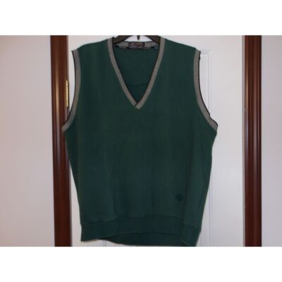 Descente Green Athletic V-Neck Sweater Vest with Gray Trim Golf Sport Style